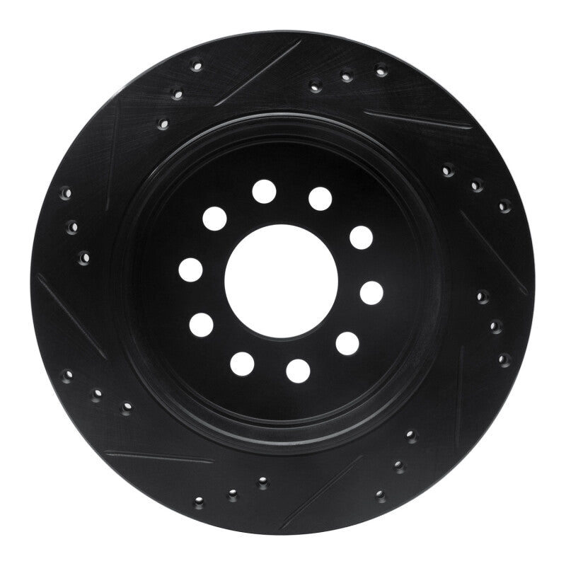 R1 Concepts R1 03-11 Lincoln Town Car Rear Right Drilled & Slotted Black Brake Rotor