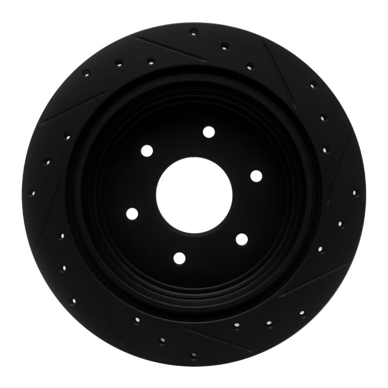 R1 Concepts R1 17-24 Nissan Titan Rear Left Drilled & Slotted Black Brake Rotor