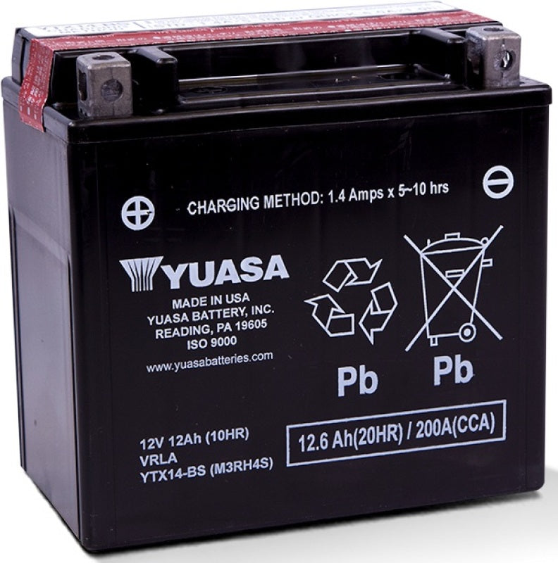 Yuasa Battery Yuasa YTX14-BS Maintenance Free AGM 12-Volt Battery w/Bottle