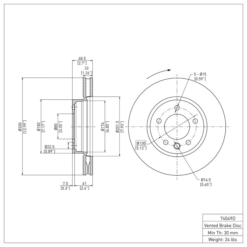 DFC 03-18 Porsche Cayenne Right Front Brake Rotor