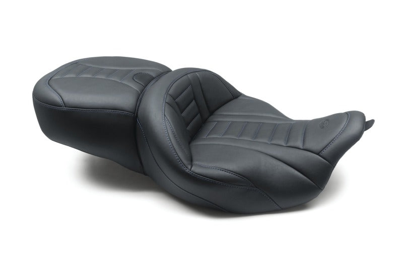 Mustang Motorcycle Mustang 08-21 Harley Electra Glide/Rd Glide/Rd King 1PC Seat Deluxe - Black w/ Sky Blue Stitching