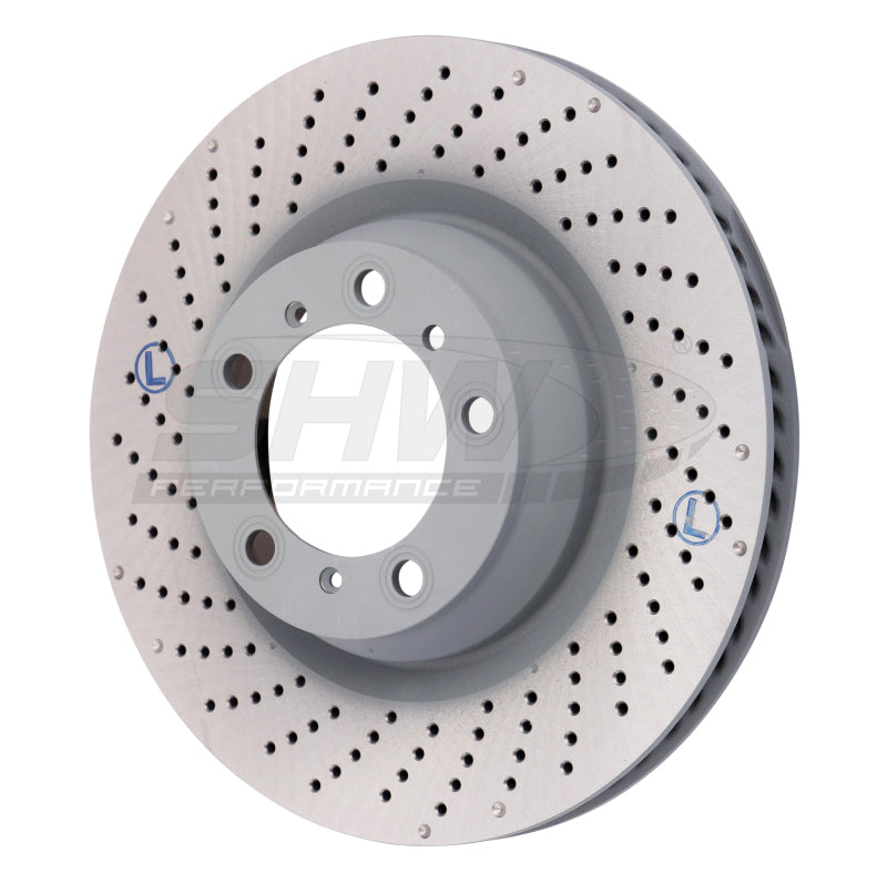 SHW Performance SHW 07-13 Porsche 911 Turbo 3.8L w/o Ceramics Left Rear Drilled-Dimpled MB Brake Rotor (99735240502)