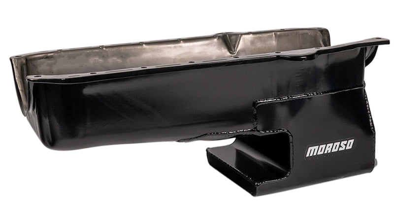 Moroso 86-Up Chevrolet Small Block (w/1 Piece Rear Main Seal) Wet Sump 6qt 9in Steel Oil Pan - Black