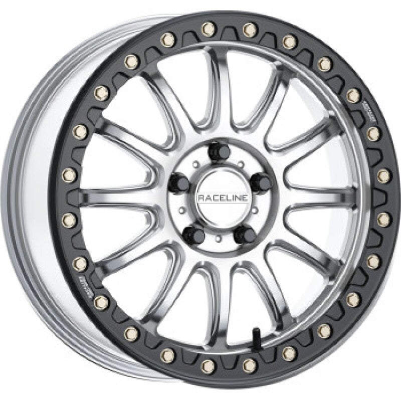 Raceline A14SB Alpha 15x10in/4x137 BP/10mm Offset/110.18mm Bore - Silver & Blk Ring Beadlock Wheel