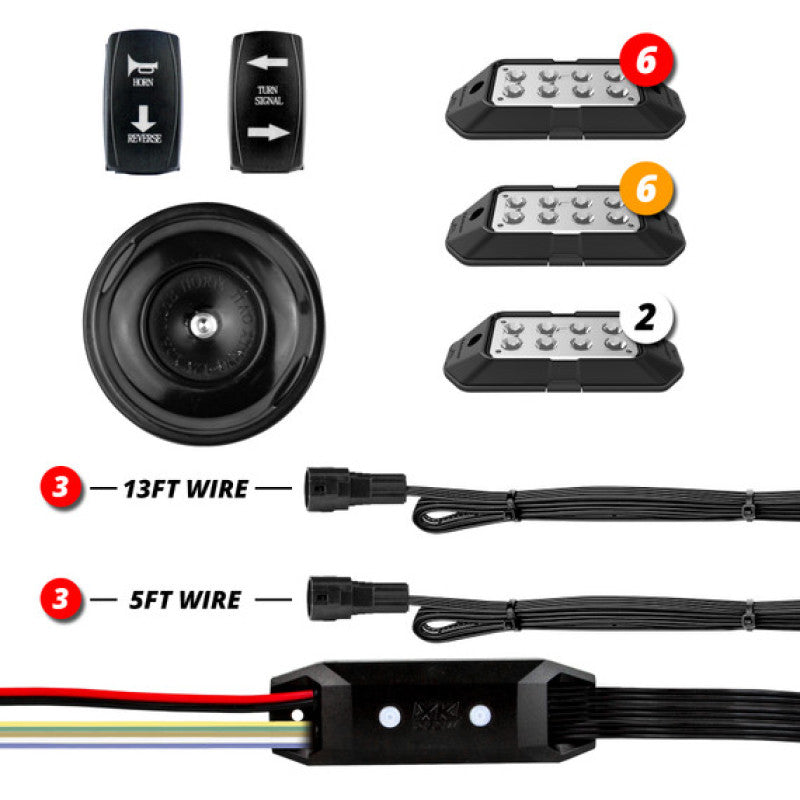 XKGLOW XK Glow ATV UTV Pro DOT Street Legal Conversion Signal/ Horn Kit- 2 White 6 Red 6 Amber Pods