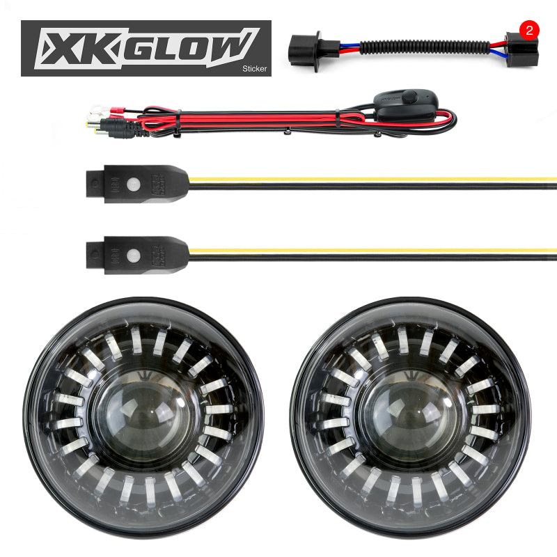XKGLOW XK Glow 2pc 7in RGB LED Jeep Headlight XKchrome Bluetooth App Controlled Kit