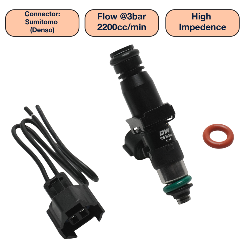 DeatschWerks Universal 2200cc Single Fuel Injector / 60mm Length / 14mm O-Ring Seals