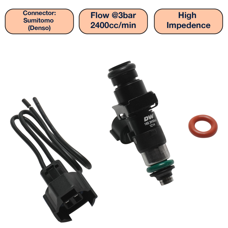 DeatschWerks Universal 2400cc Single Fuel Injector / 48mm Length / 14mm O-Ring Seals