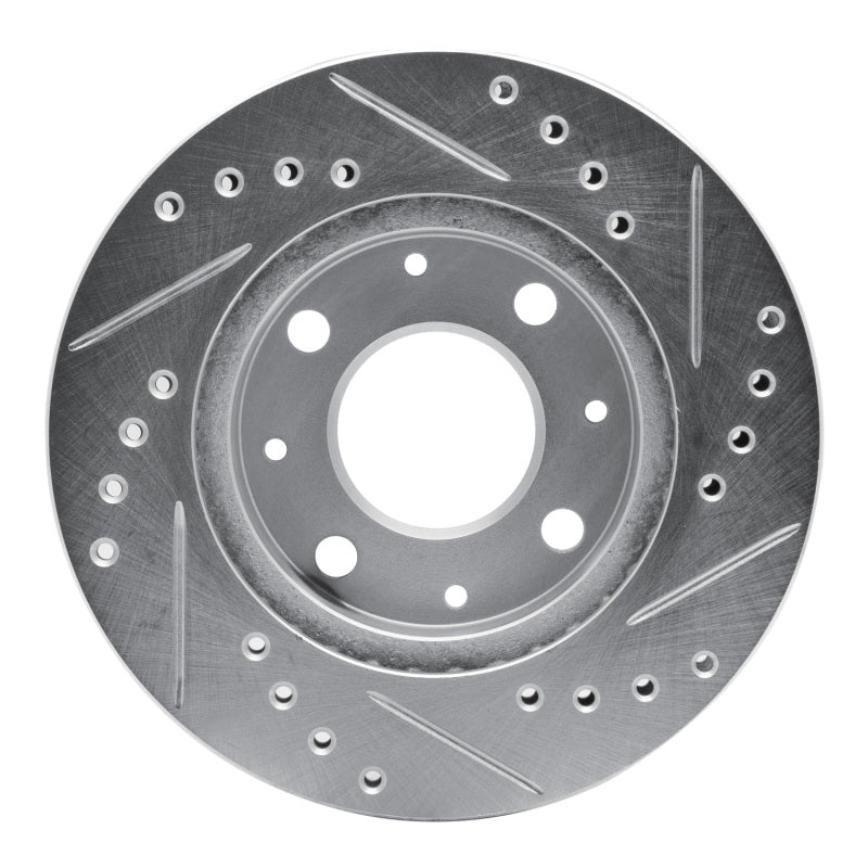 R1 Concepts R1 84-06 Honda CRX Front Left Drilled & Slotted Silver Brake Rotor