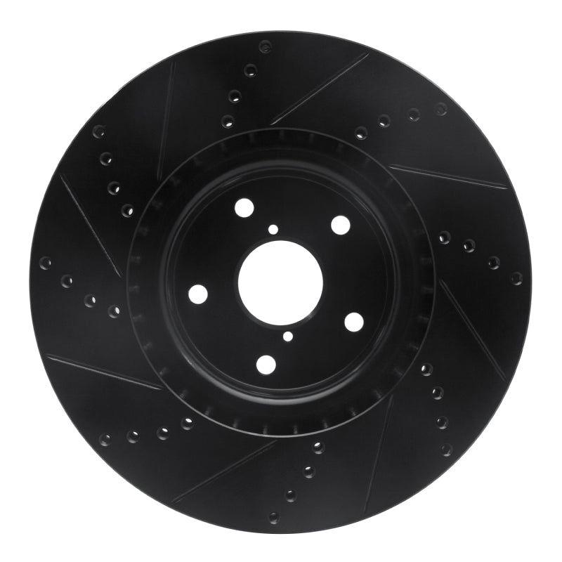 R1 Concepts R1 05-17 Subaru WRX STI Front Right Drilled & Slotted Black Brake Rotor