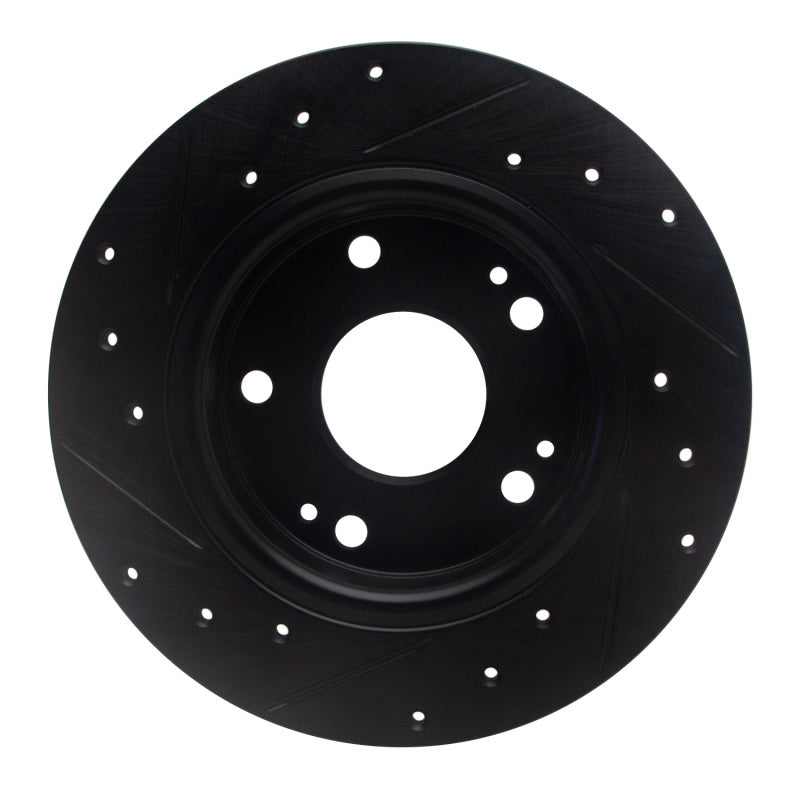 R1 Concepts R1 2016-2025 Honda Civic Hatchback Rear Right Drilled & Slotted Black Brake Rotor