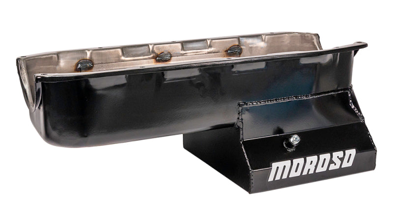 Moroso Pre-85 Chevrolet SBC (w/2 Piece Rear Main Seal) Wet Sump 7qt 8.25in Steel Oil Pan - Black