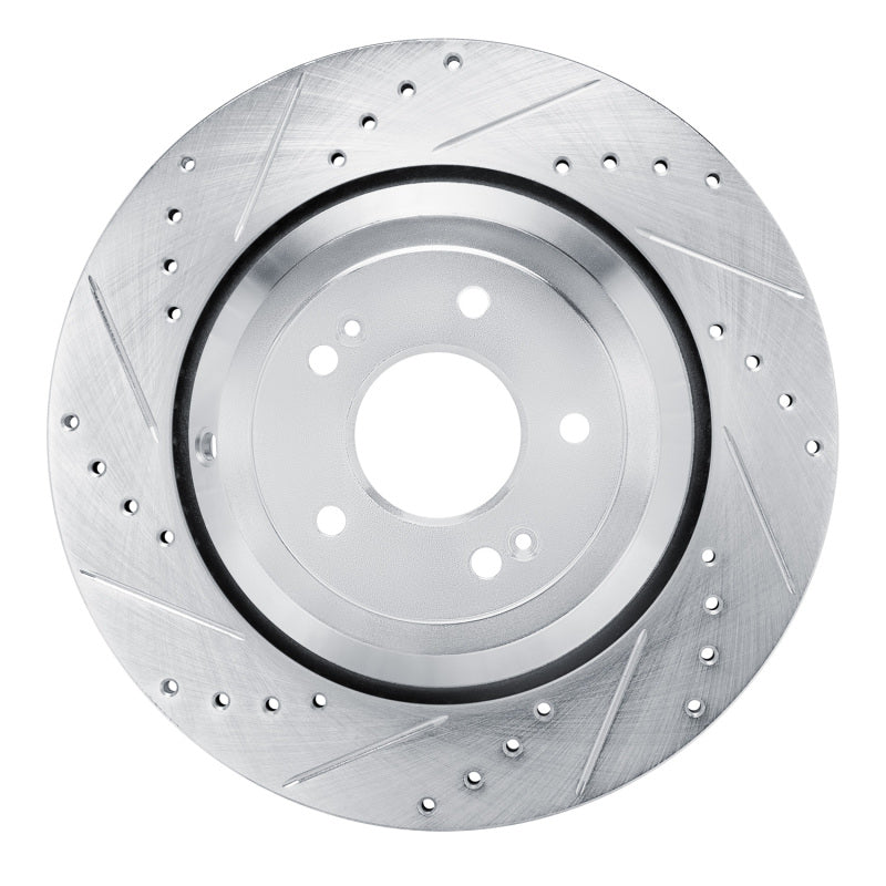 R1 Concepts R1 2017-2019 Genesis G90 Rear Left Drilled & Slotted Silver Brake Rotor
