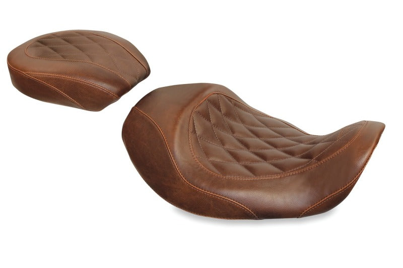 Mustang Motorcycle Mustang 06-17 Harley Dyna Wide Tripper Forward Solo Seat Diamond Stitch - Distressed Brown