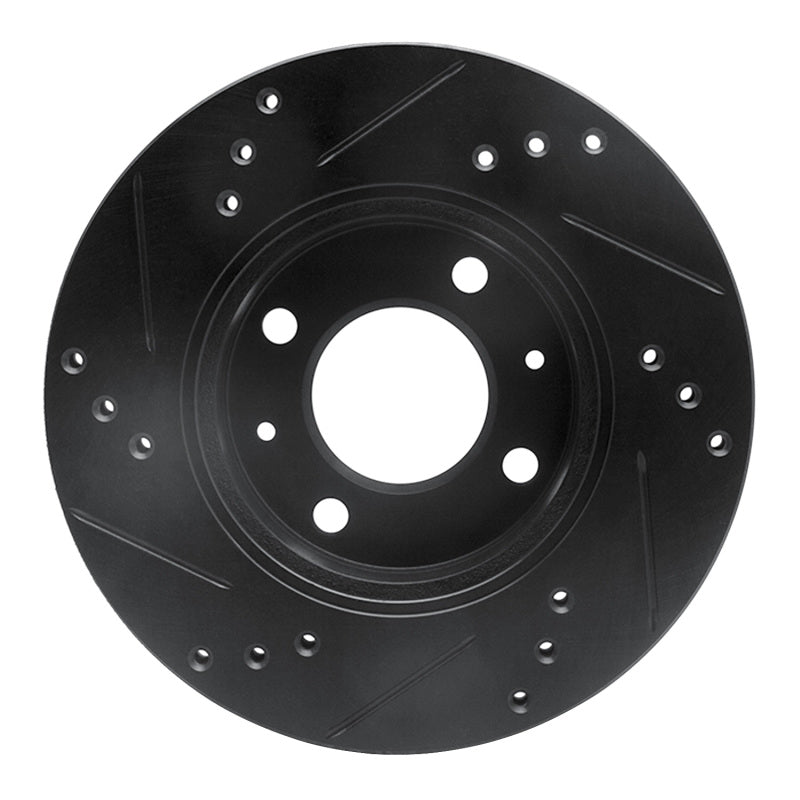 R1 Concepts R1 00-02 Hyundai Accent Front Right Drilled & Slotted Black Brake Rotor
