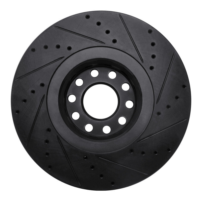 R1 Concepts R1 00-03 Audi A8 Front Left Drilled & Slotted Black Brake Rotor