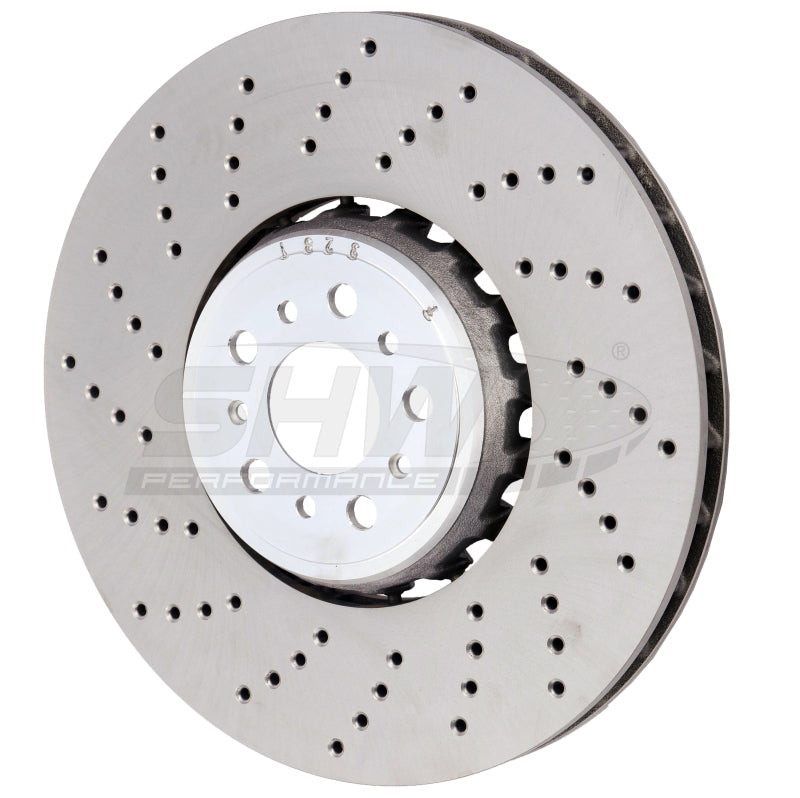 SHW Performance SHW 18-21 BMW M5 4.4L Left Front Cross-Drilled Lightweight Brake Rotor (34117991101)