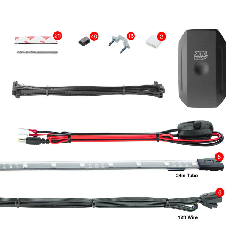 XKGLOW XK Glow New Style 8x24In Tubes XKchrome Car Standard Kit w/ Dual-Mode Dash Mount Controller