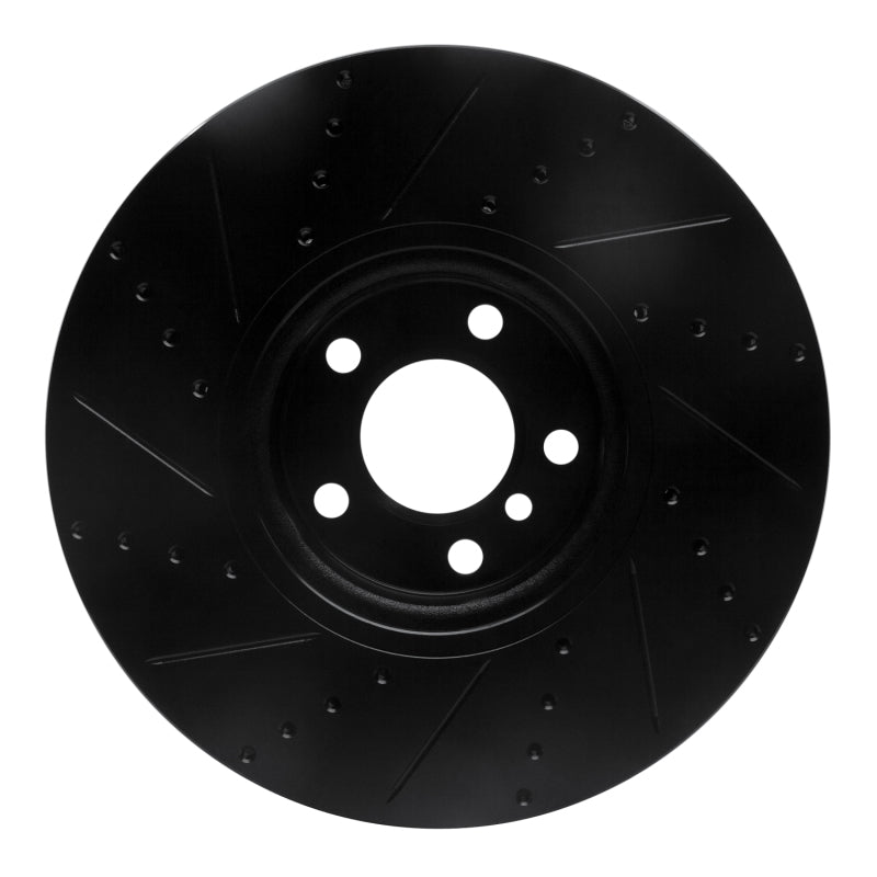 R1 Concepts R1 10-18 BMW 550I Left Front Drilled & Slotted Black Brake Rotor
