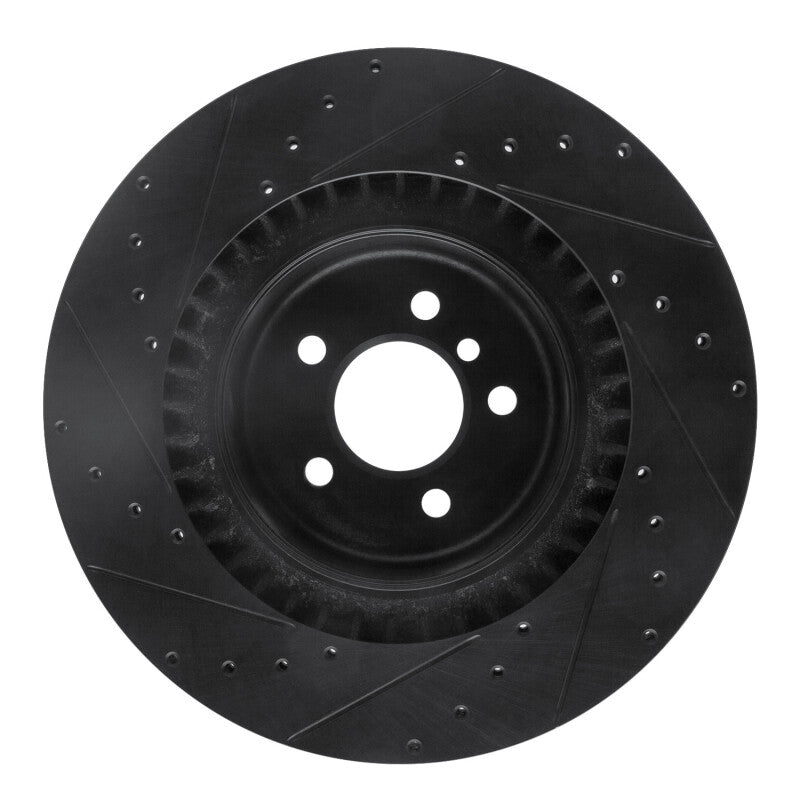 R1 Concepts R1 10-14 BMW X6 Rear Right Drilled & Slotted Black Brake Rotor