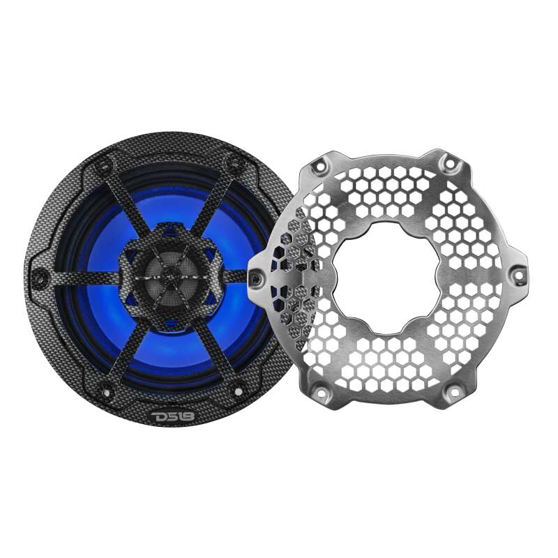 DS18 Hybrid Marine Speaker w/ Driver And RGB LED 6.5in 2-Way 250 Watts RMS 4 ohm Crbn Fiber w/ Cover