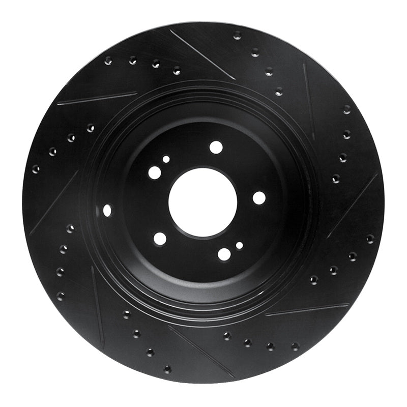 R1 Concepts R1 17-19 Genesis G90 Rear Left Drilled & Slotted Black Brake Rotor