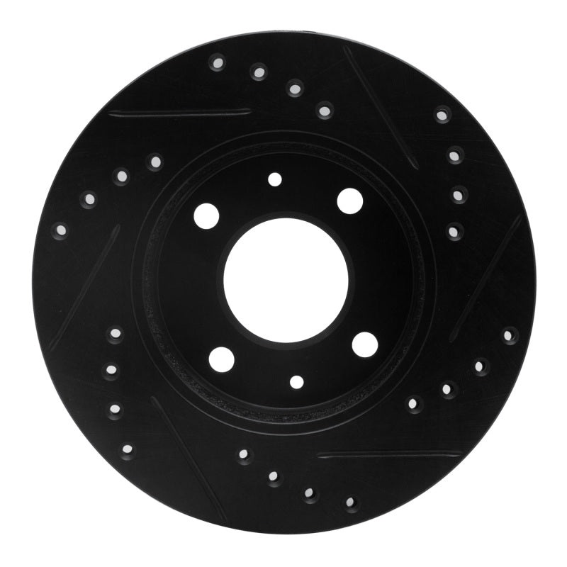 R1 Concepts R1 86-17 Nissan NX Front Left Drilled & Slotted Black Brake Rotor