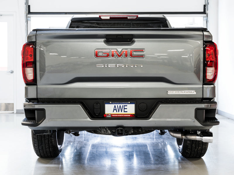 AWE Tuning 4th Gen GM 1500 5.3L 0FG Cat-Back Dual Side Exit (Flat Bumper) - Chrome Tips