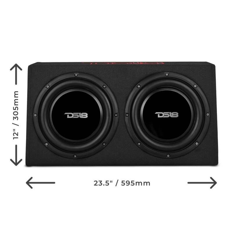 DS18 Dual 10in Shallow Enclosure w/ Subwoofer 350 Watts RMS Sealed Black Carpet Amplified