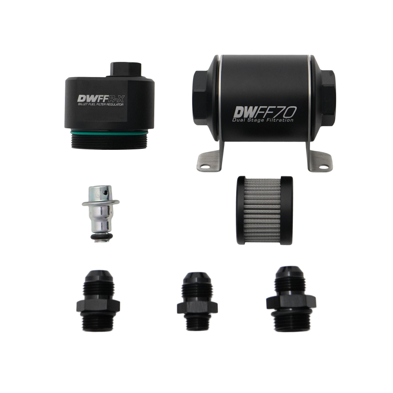 DeatschWerks DWFFR-X 70mm Billet Fuel Filter Regulator - 10 Micron with 8AN Fittings