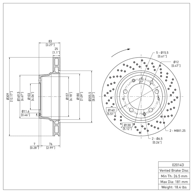 DFC 78-89 Porsche 930 Right Rear Drilled Brake Rotor