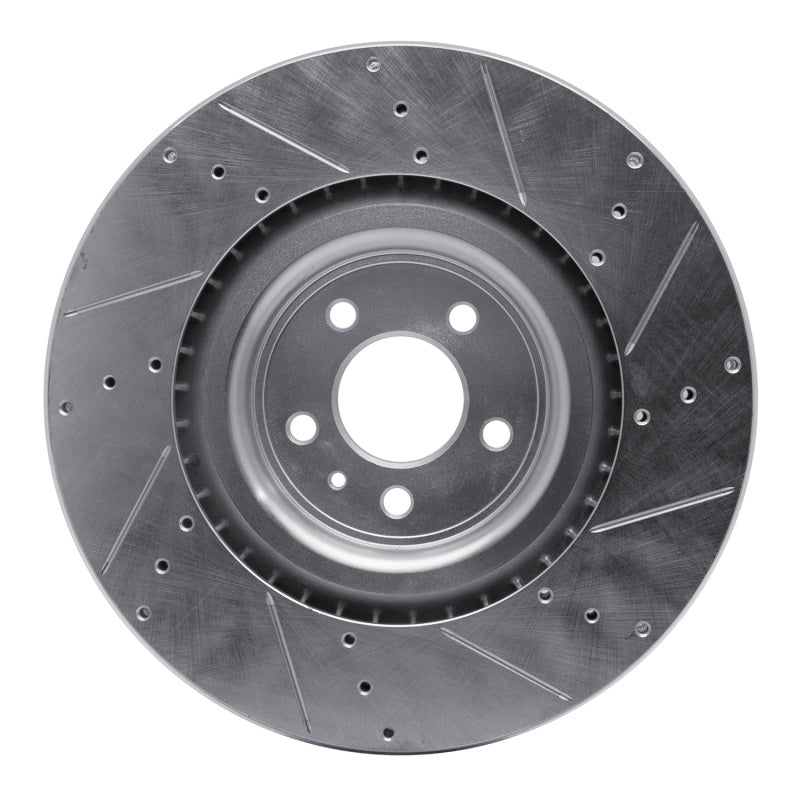 R1 Concepts R1 13-14 Ford Mustang Front Left Drilled & Slotted Silver Brake Rotor
