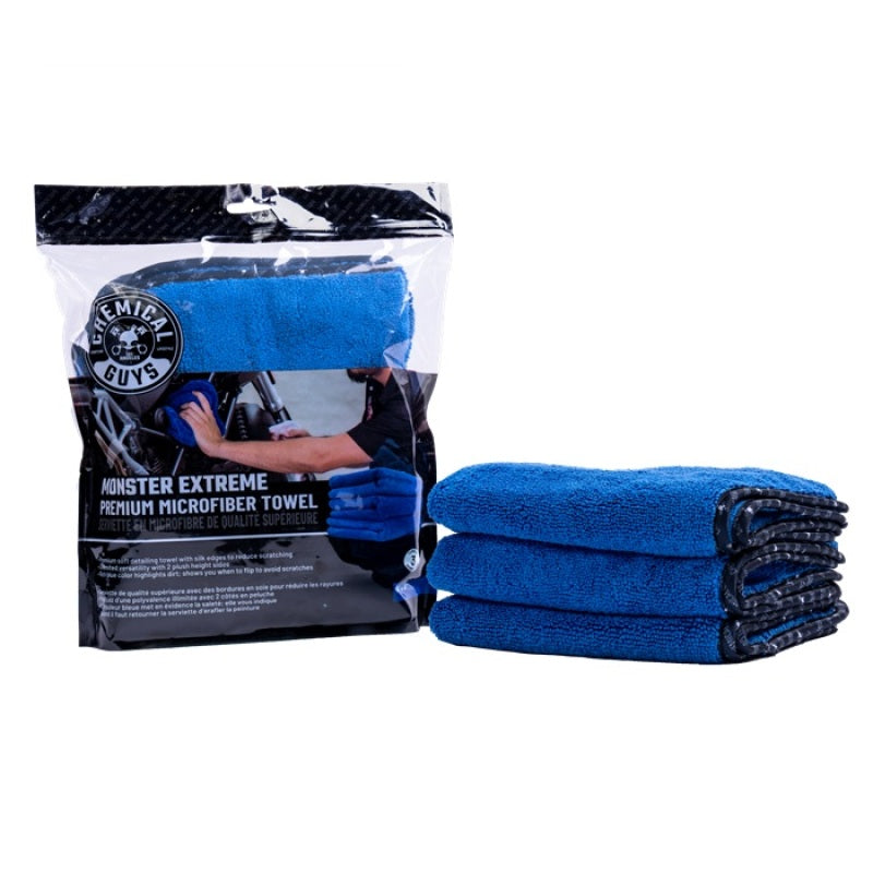 Chemical Guys Monster Extreme Thickness Premium Microfiber Towel - 16in x 16in - Blue - 3 Pack
