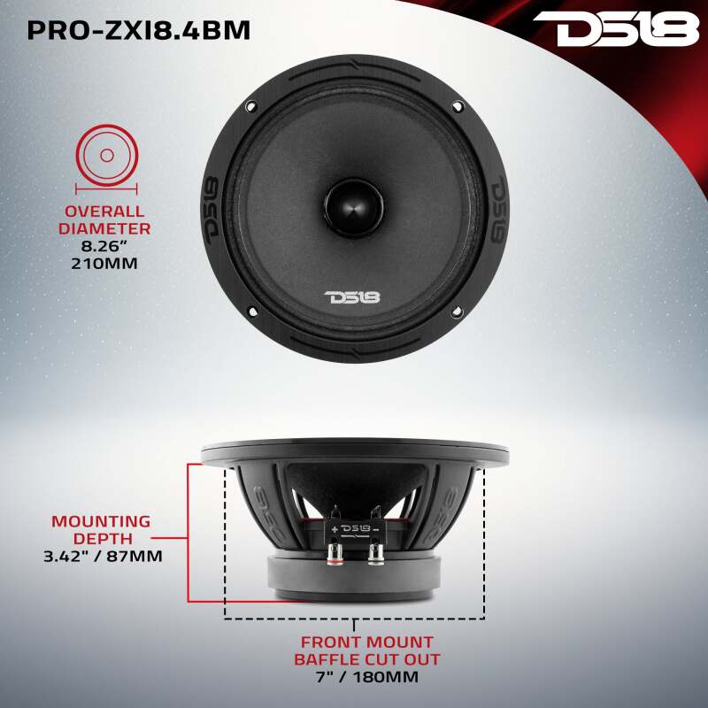 DS18 8in 350 Watts RMS 4 ohm Neodymium and Ferrite Magnet Bullet Mid-Range Loudspeaker