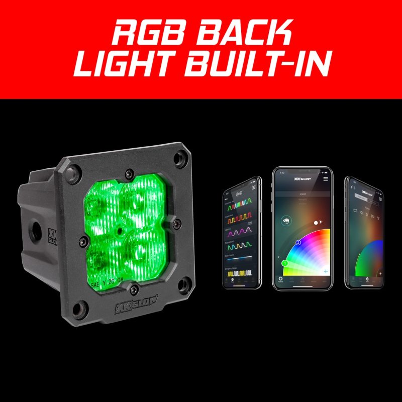 XKGLOW XK Glow Flush Mount XKchrome 20w LED Cube Light w/ RGB Accent Light - Driving Beam
