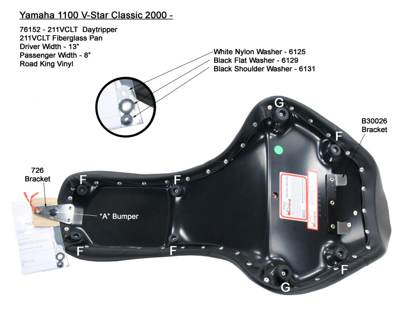 Mustang Motorcycle Mustang V-Star 1100 Daytripper 1PC Seat - Black