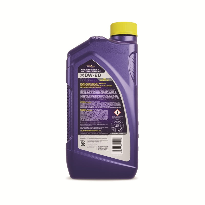 Royal Purple Synthetic High Performance 0W20 Motor Oil (Canada) - 1 Quart