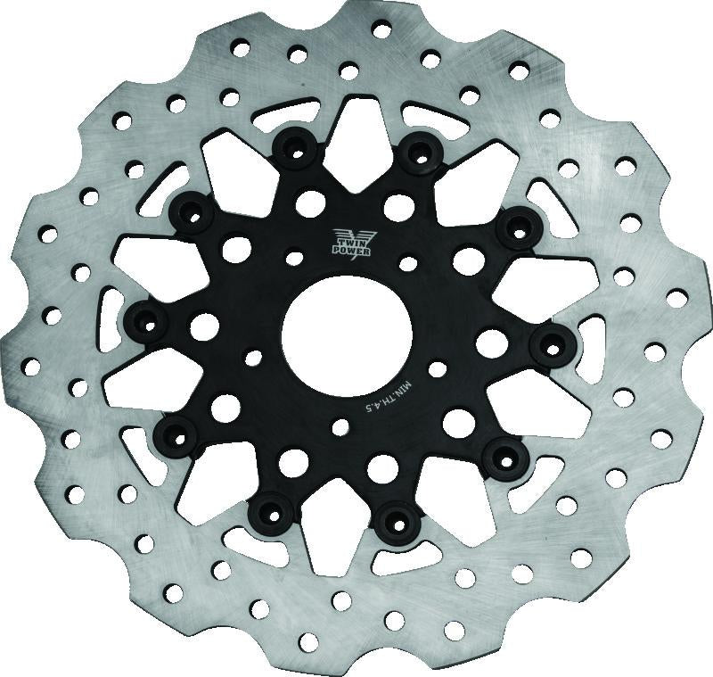 TwinPower Twin Power 08-13 FLH FLT 08-16 FLHR 06-17 Dyna Front 11.8 Scalloped Floating Rotor Black Mesh
