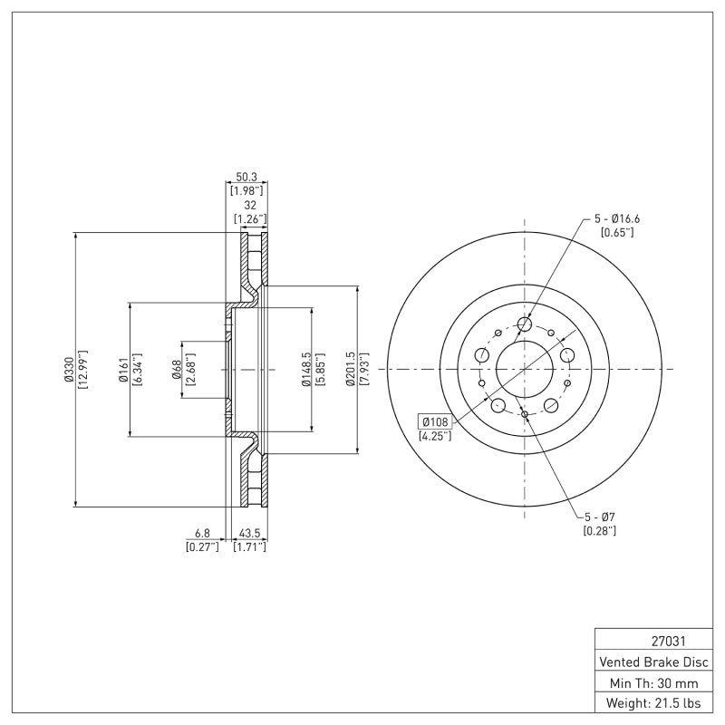 DFC 04-07 Volvo S60/V70 Front Brake Rotor
