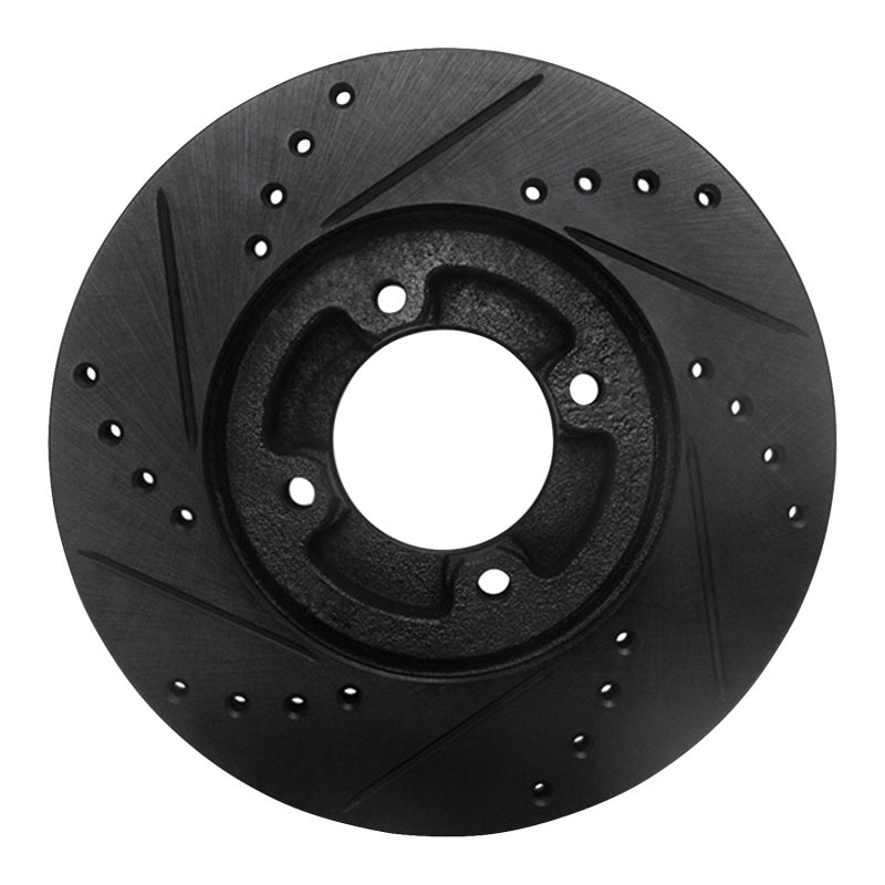 R1 Concepts R1 86-89 Toyota Van Front Right Drilled & Slotted Black Brake Rotor
