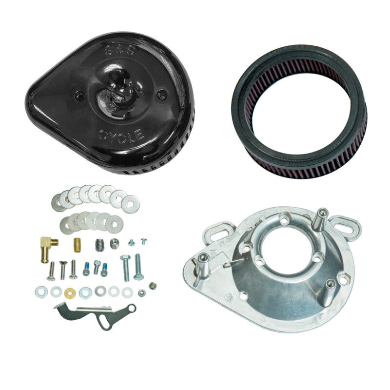 S&S Cycle 84-99 BT w/ Super E/G Carb Stealth Air Cleaner Kit w/ Gloss Black Slasher Teardrop