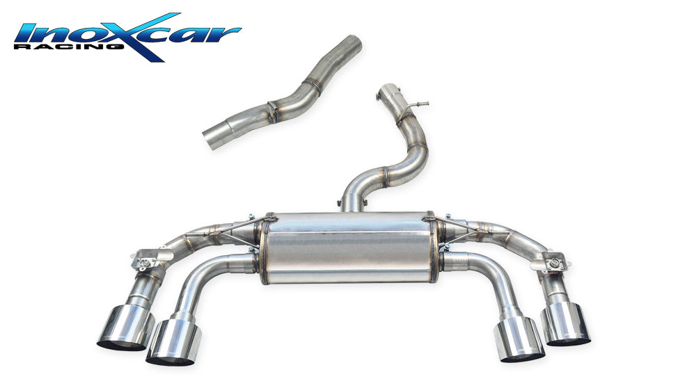 InoXcar VALV.GOLF8R.01.114R Volkswagen Golf 8 R Direct Central Pipe + Rear Silencer With End Pipe 2 X Diam. 114 Racing R+L + Valves Assembly With Original Electric Engines