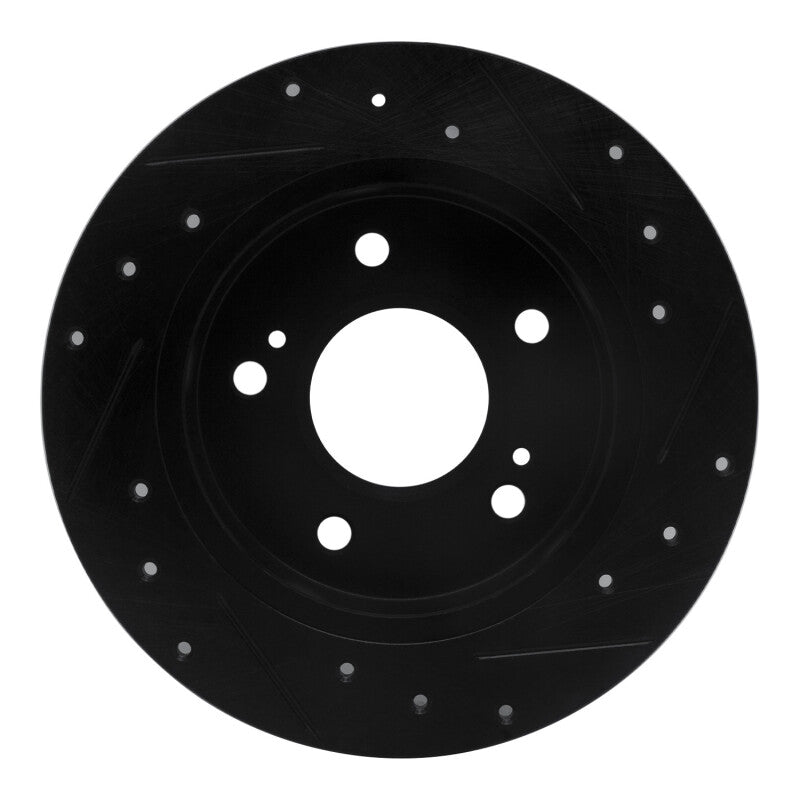 R1 Concepts R1 94-98 Nissan 240SX Rear Left Drilled & Slotted Black Brake Rotor