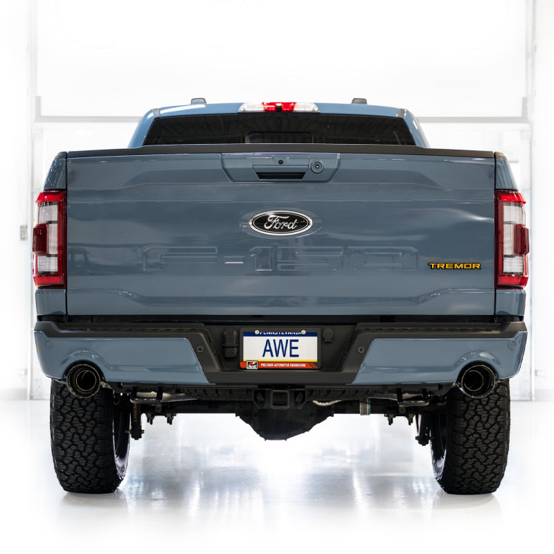 AWE Tuning 2021+ Ford F-150 Tremor (w/ Bumper Cutouts) 0FG Resonated Cat-Back - Diamond Black Tips