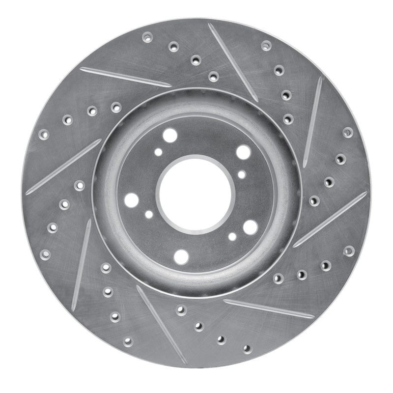 R1 Concepts R1 06-15 Honda Civic Si Front Left Drilled & Slotted Silver Brake Rotor