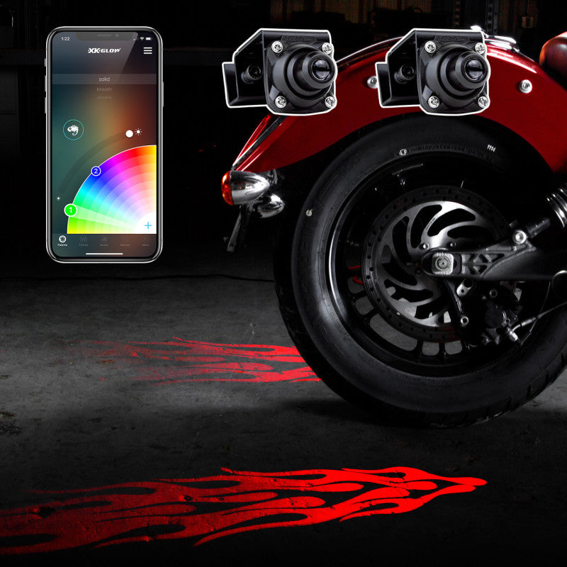 XKGLOW XK Glow Curb FX Bluetooth XKchrome App Waterproof LED Projector Welcome Light Flame Style 2pc