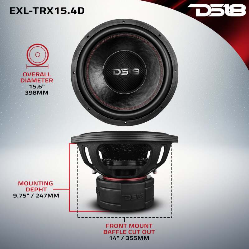 DS18 15in 3000 Watts RMS 4+4 ohm DVC Quad Stacked Magnet Reinforced Cone Subwoofers