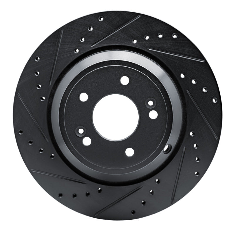 R1 Concepts R1 18-23 Genesis G80 Rear Left Drilled & Slotted Black Brake Rotor