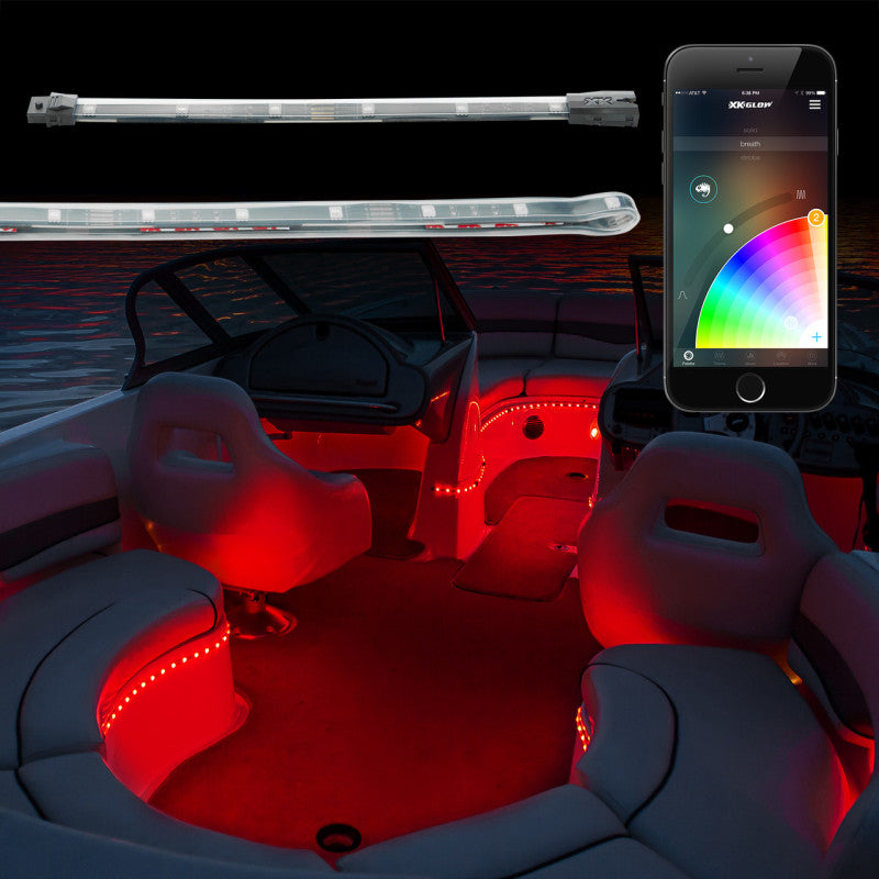 XKGLOW XK Glow Flex Strips Million Color XKCHROME App Controlled Boat Marine Kit 6x36In Strips + 6x10In