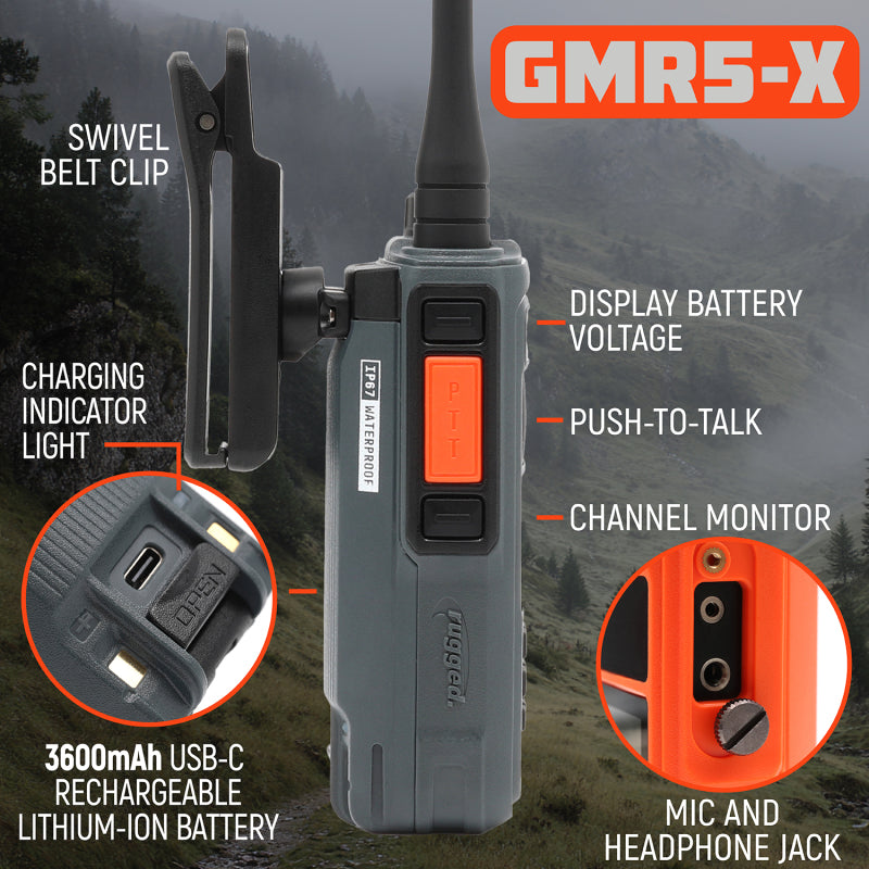 Rugged Radios Waterproof GMRS Handheld Radio with NOAA Alerts - FM Radio